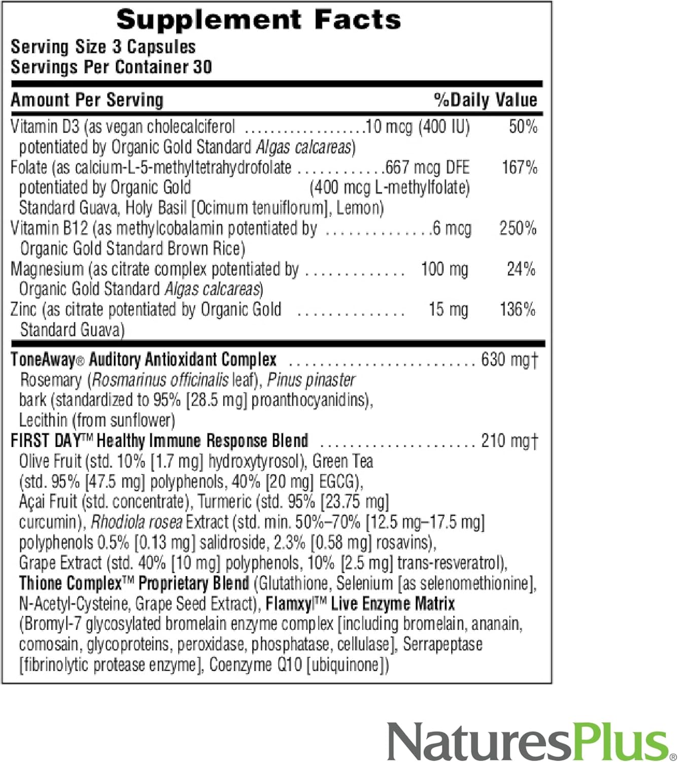 Natures Plus AgeLoss Hearing Support Capsules - 90 Count - Vegetarian & Gluten Free - 30 Day Supply