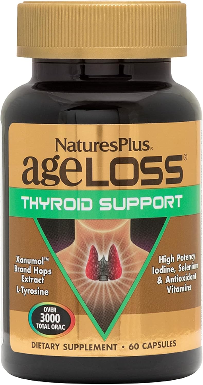 Natures Plus AgeLoss Thyroid Support Capsules - High-Potency Iodine, Selenium & Antioxidant Vitamins - Vegetarian, Gluten Free - 30 Servings