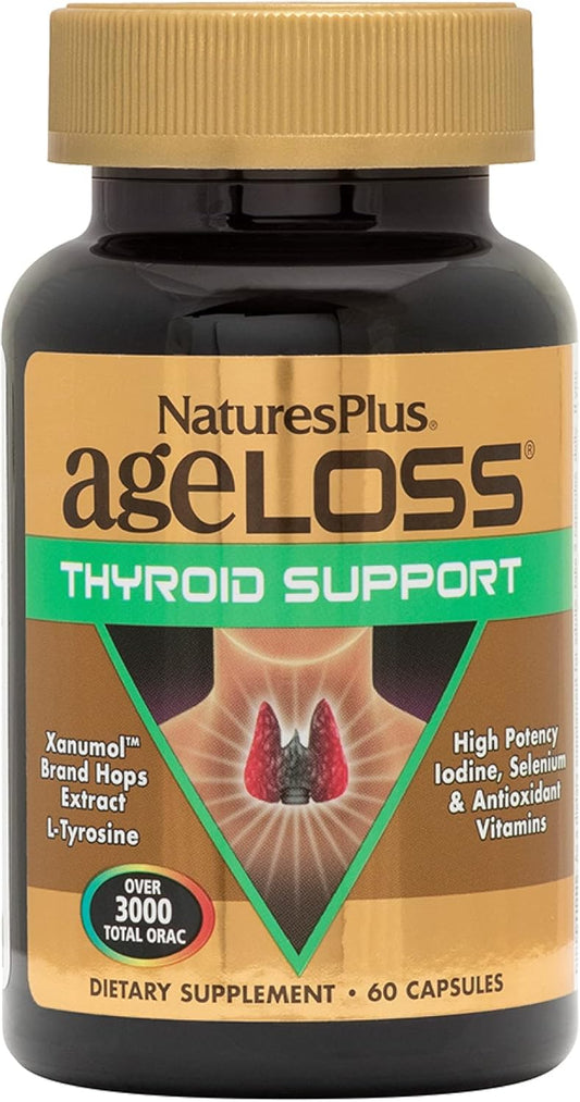 Natures Plus AgeLoss Thyroid Support Capsules - High-Potency Iodine, Selenium & Antioxidant Vitamins - Vegetarian, Gluten Free - 30 Servings