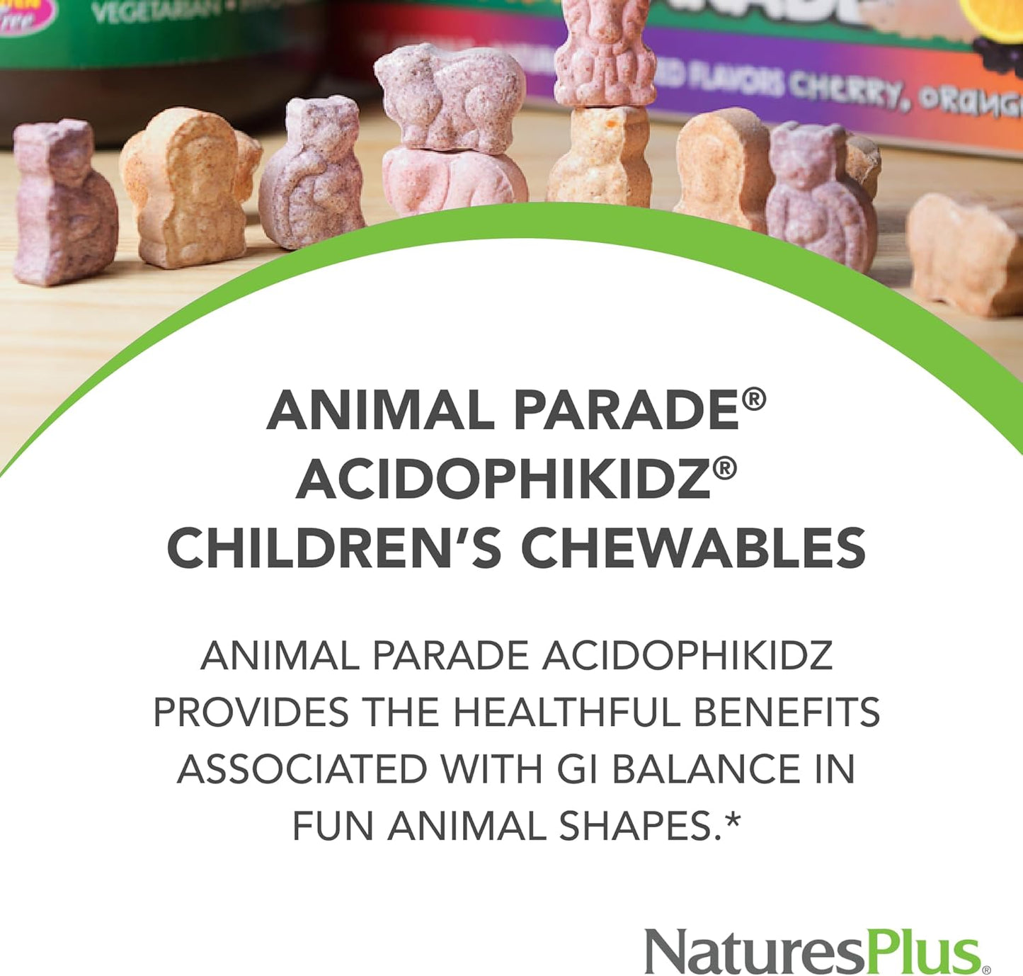 Natures Plus Animal Parade AcidophiKidz, Berry Flavor - 180 Chewable Tablets with Probiotics & Grape Seed - Pack of 2
