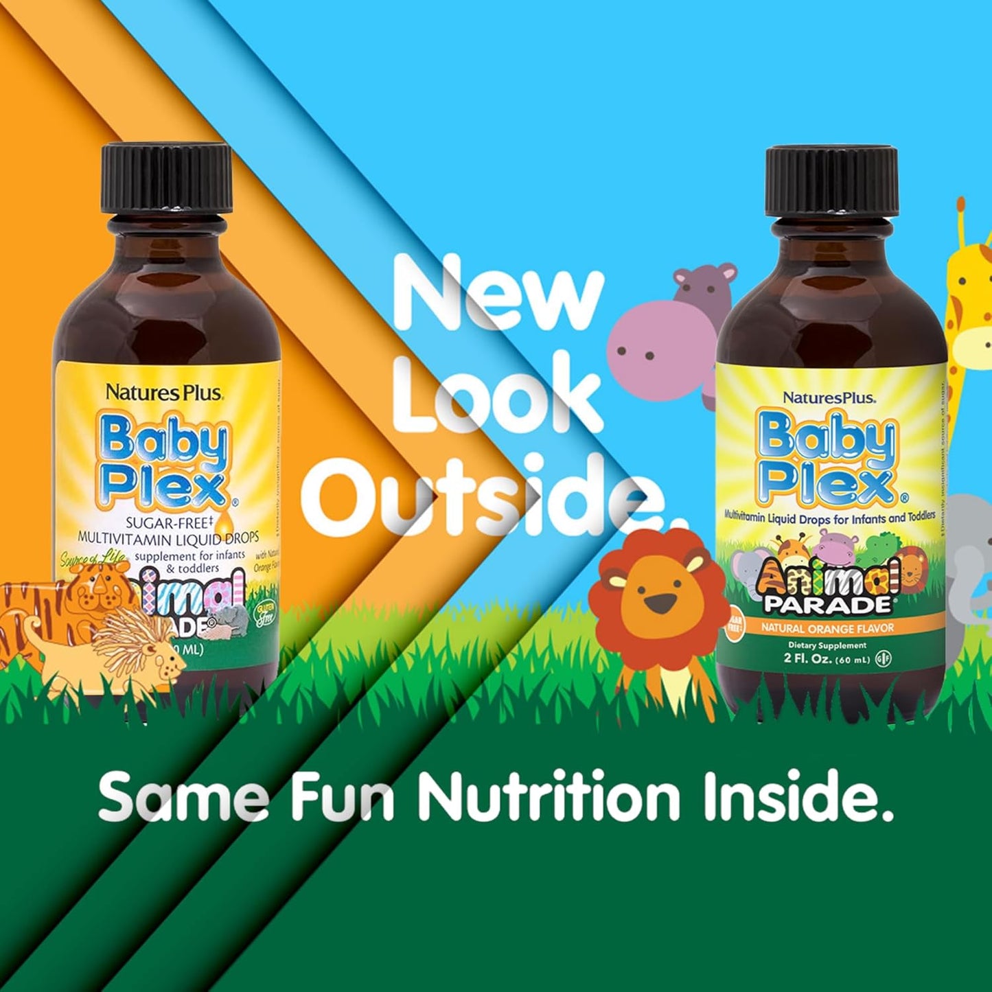 Natures Plus Animal Parade Baby Plex Liquid Multivitamin, Natural Orange Flavor, 2 fl oz (Pack of 2) - Infant & Toddler Supplement, Sugar Free, Gluten Free - 120 Servings