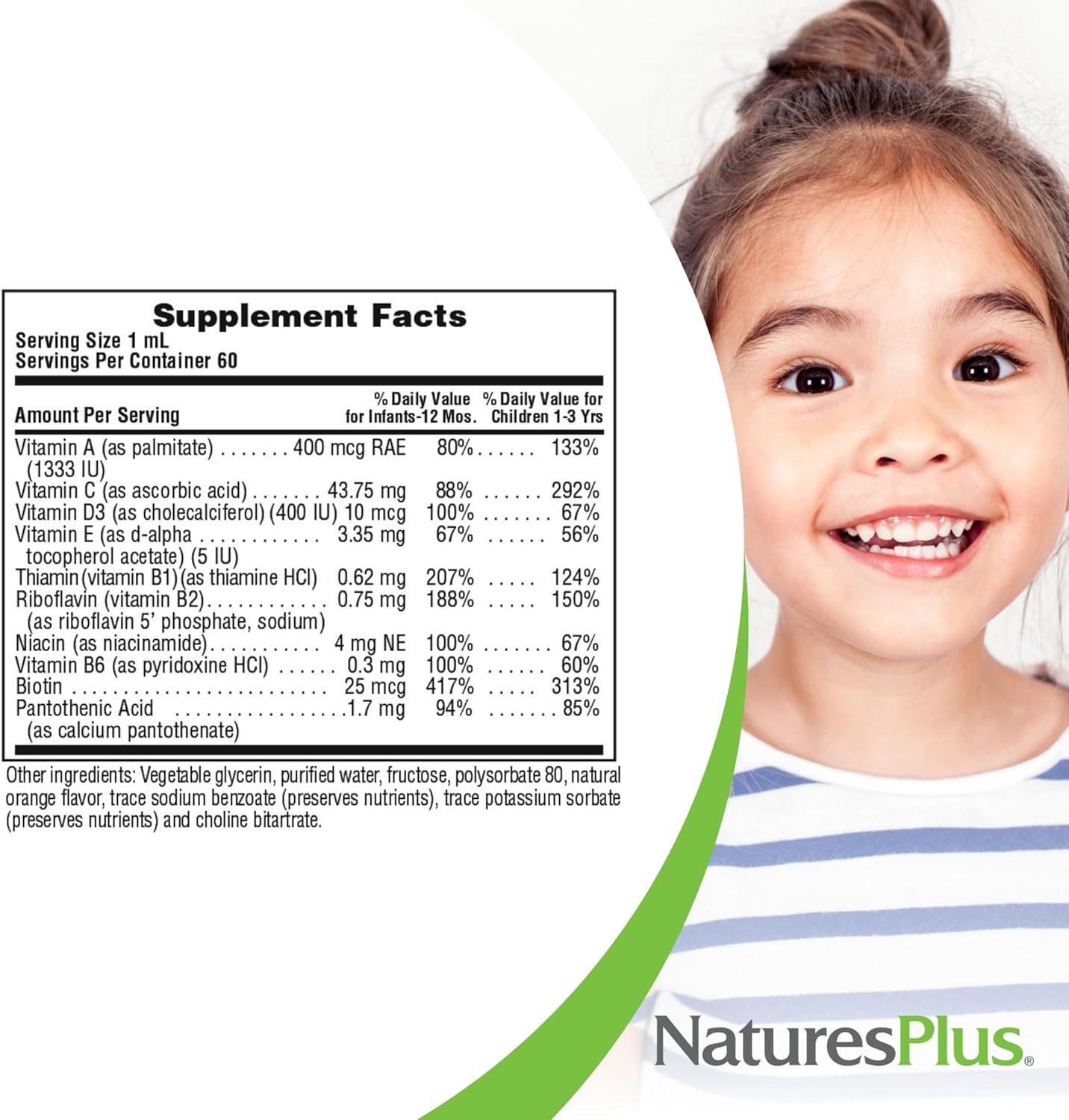 Natures Plus Animal Parade Baby Plex Liquid Multivitamin, Natural Orange Flavor, 2 fl oz (Pack of 2) - Infant & Toddler Supplement, Sugar Free, Gluten Free - 120 Servings