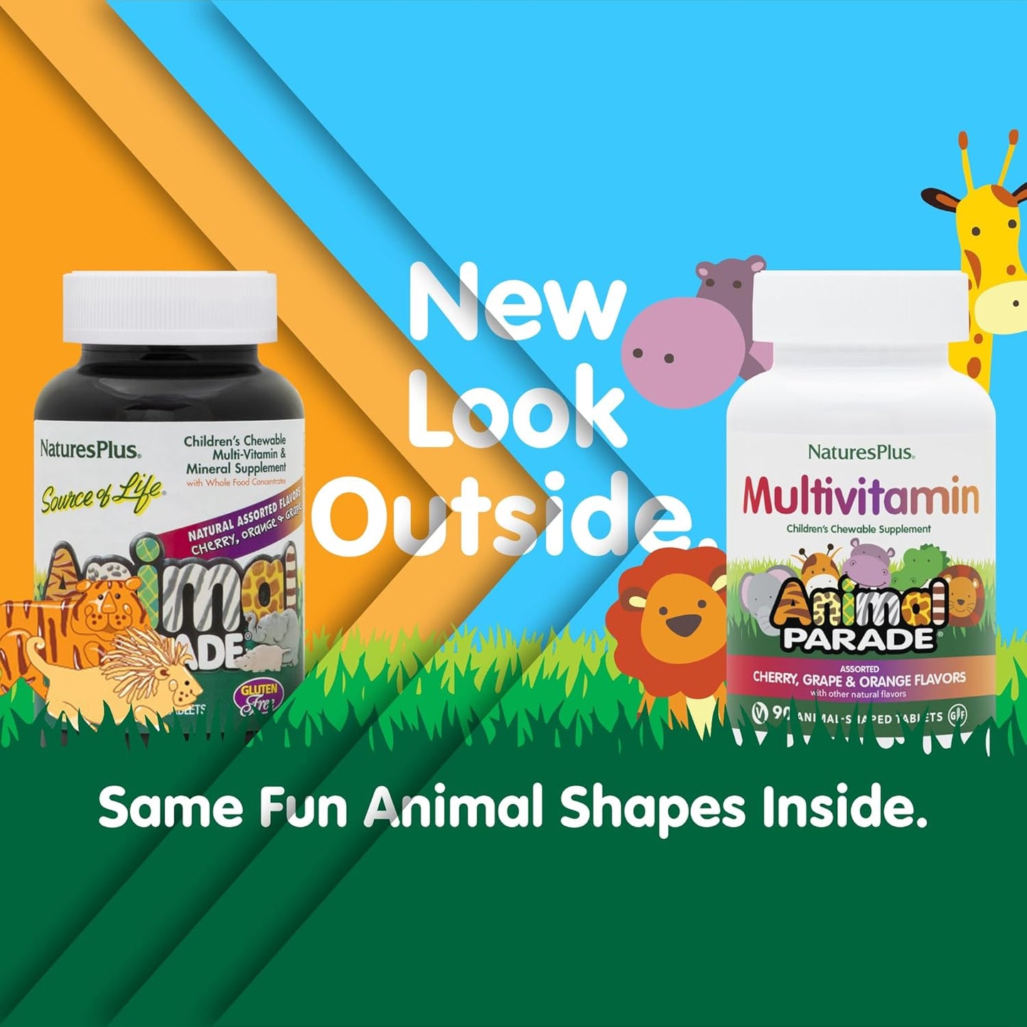 Natures Plus Animal Parade Children's Chewable Multivitamin - 90 Animal-Shaped Tablets - Assorted Natural Flavors - Vegetarian & Gluten Free - 45 Servings