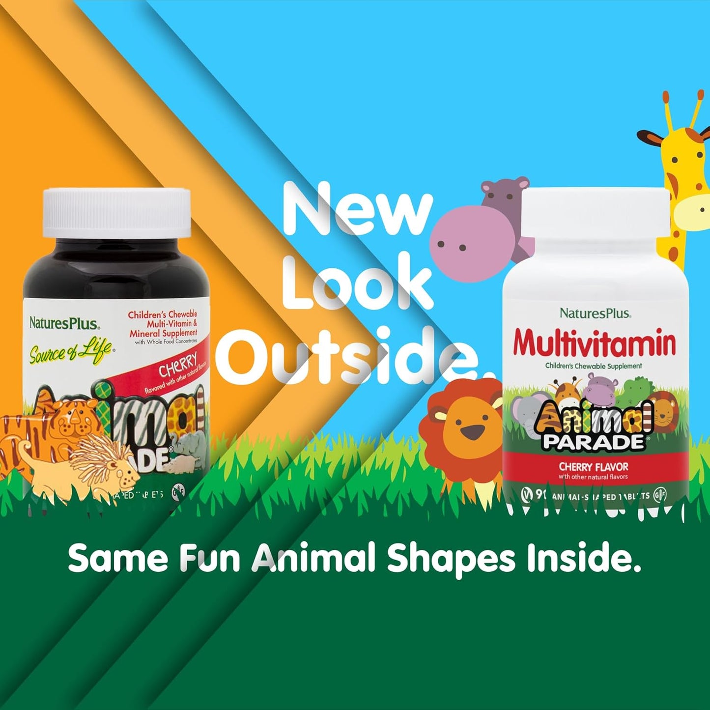 Natures Plus Animal Parade Children's Chewable Multivitamin - Cherry Flavor - 90 Animal-Shaped Tablets - Promotes Health & Well-Being - Vegetarian & Gluten Free - 45 Servings