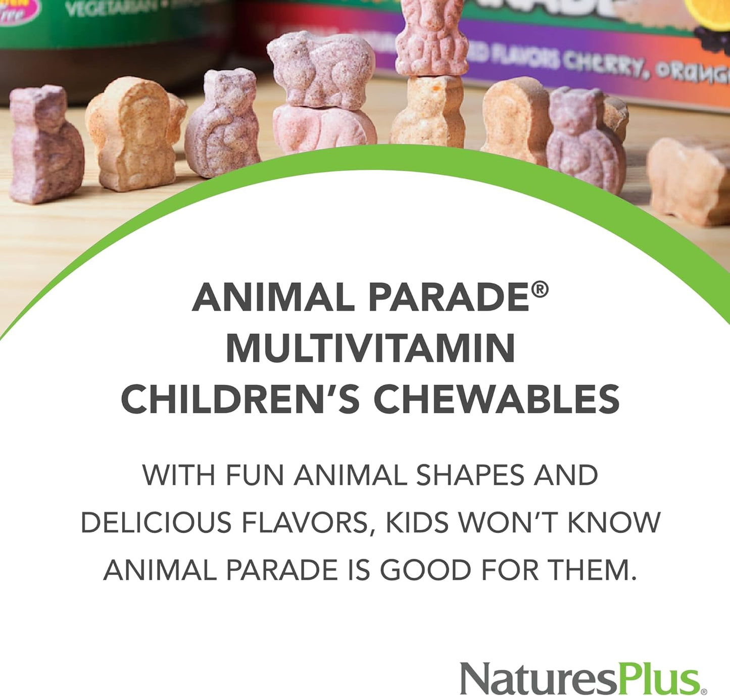 Natures Plus Animal Parade Children's Chewable Multivitamin - Cherry Flavor - 90 Animal-Shaped Tablets - Promotes Health & Well-Being - Vegetarian & Gluten Free - 45 Servings