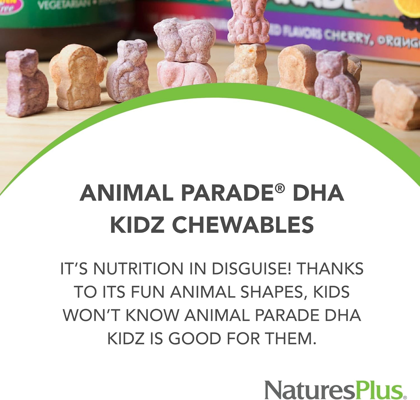 Natures Plus Animal Parade DHA Children's Chewables - Natural Cherry Flavor - 90 Chewable Tablets - Omega 3 Fatty Acid Supplement - Gluten Free
