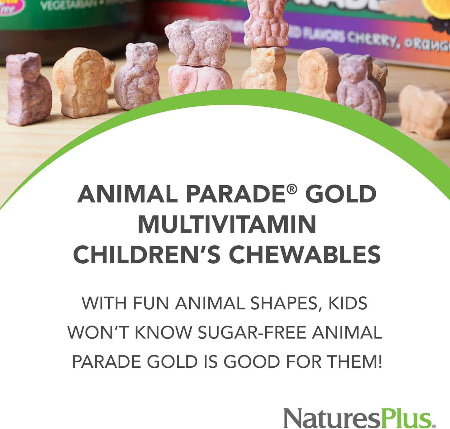 Natures Plus Animal Parade Gold Children's Multivitamin, Grape Flavor - 120 Chewable Tablets - Vegan & Gluten Free - 60 Servings
