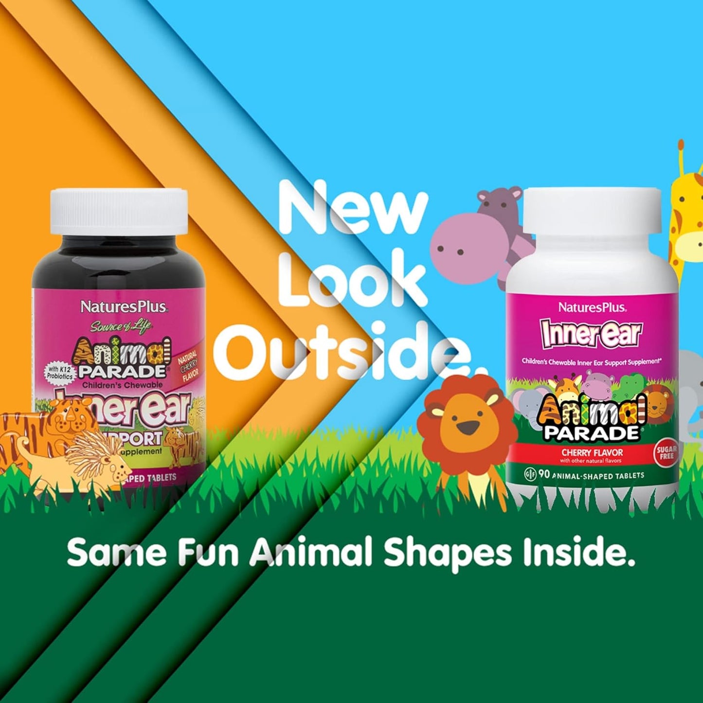 Natures Plus Animal Parade Inner Ear Support Children’s Chewable - 90 Animal-Shaped Tablets, Natural Cherry Flavor, Probiotic Supplement