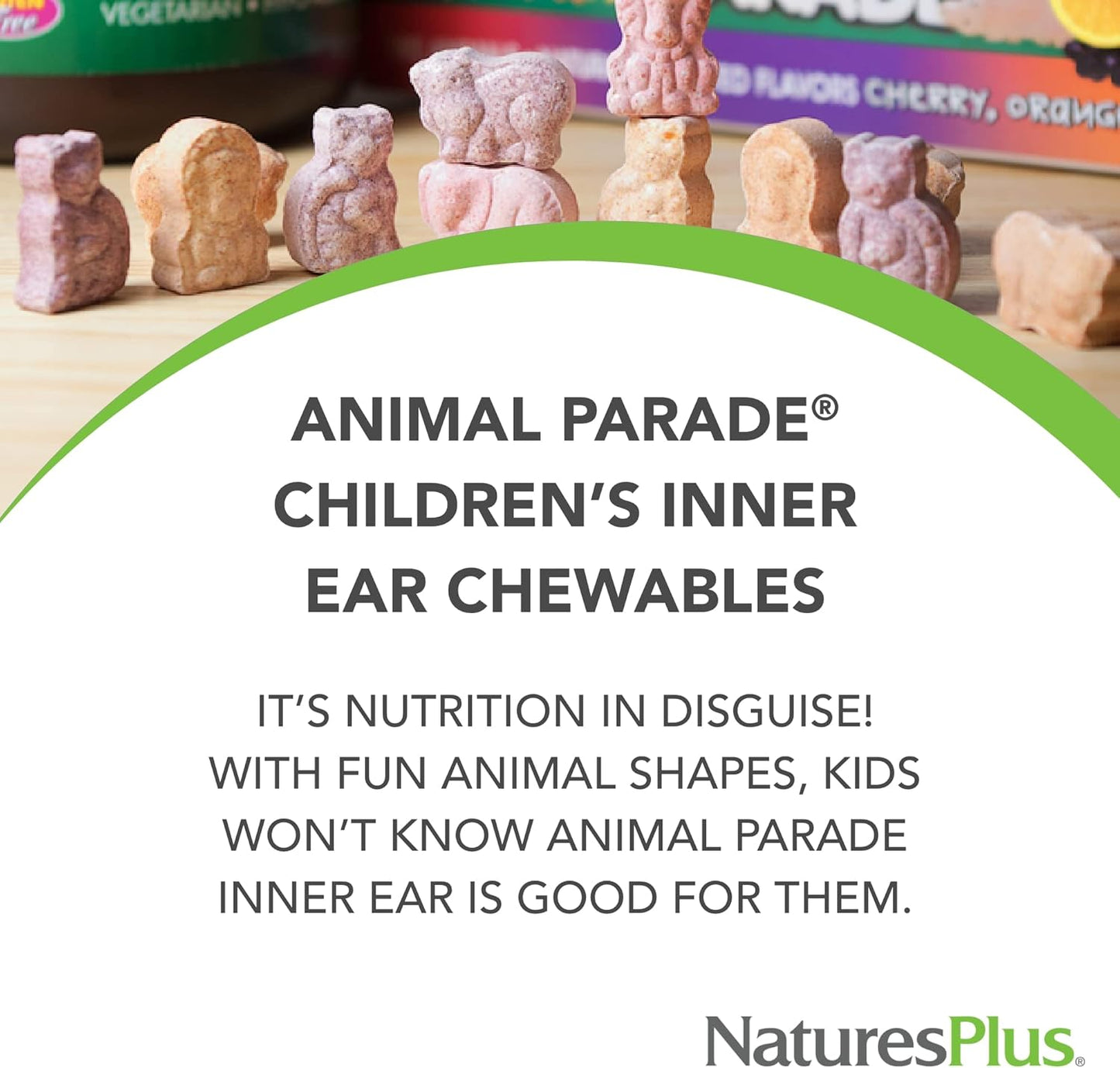 Natures Plus Animal Parade Inner Ear Support Children’s Chewable - 90 Animal-Shaped Tablets, Natural Cherry Flavor, Probiotic Supplement