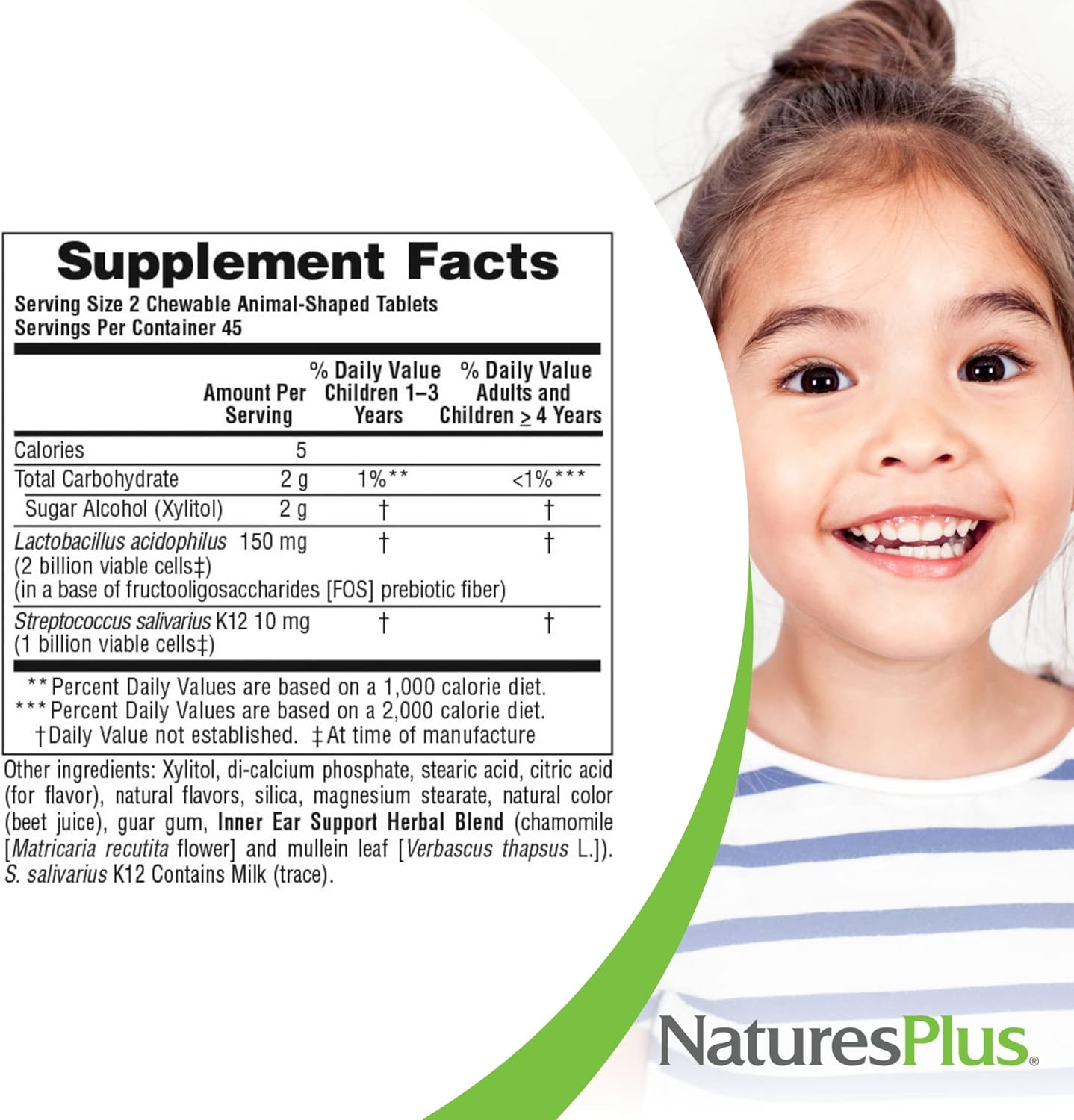 Natures Plus Animal Parade Inner Ear Support Children’s Chewable - 90 Animal-Shaped Tablets, Natural Cherry Flavor, Probiotic Supplement