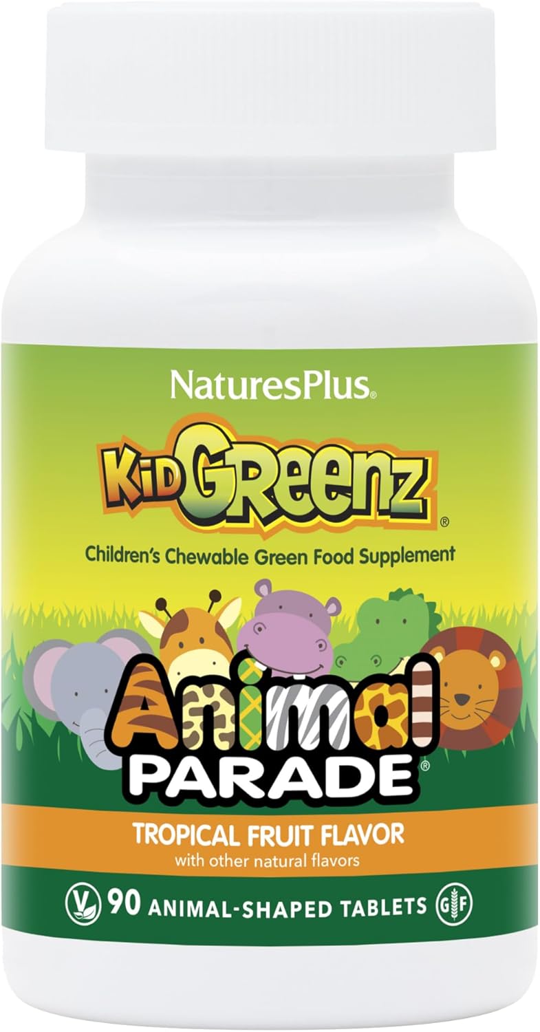 Natures Plus Animal Parade KidGreenz Tropical Fruit Chewable Tablets - 180 Servings - Pack of 2