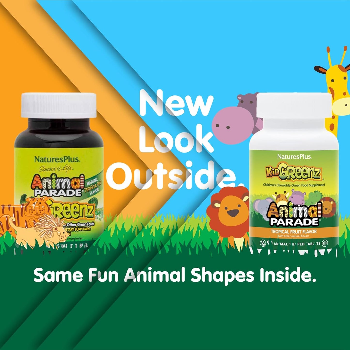 Natures Plus Animal Parade KidGreenz Tropical Fruit Chewable Tablets - 180 Servings - Pack of 2