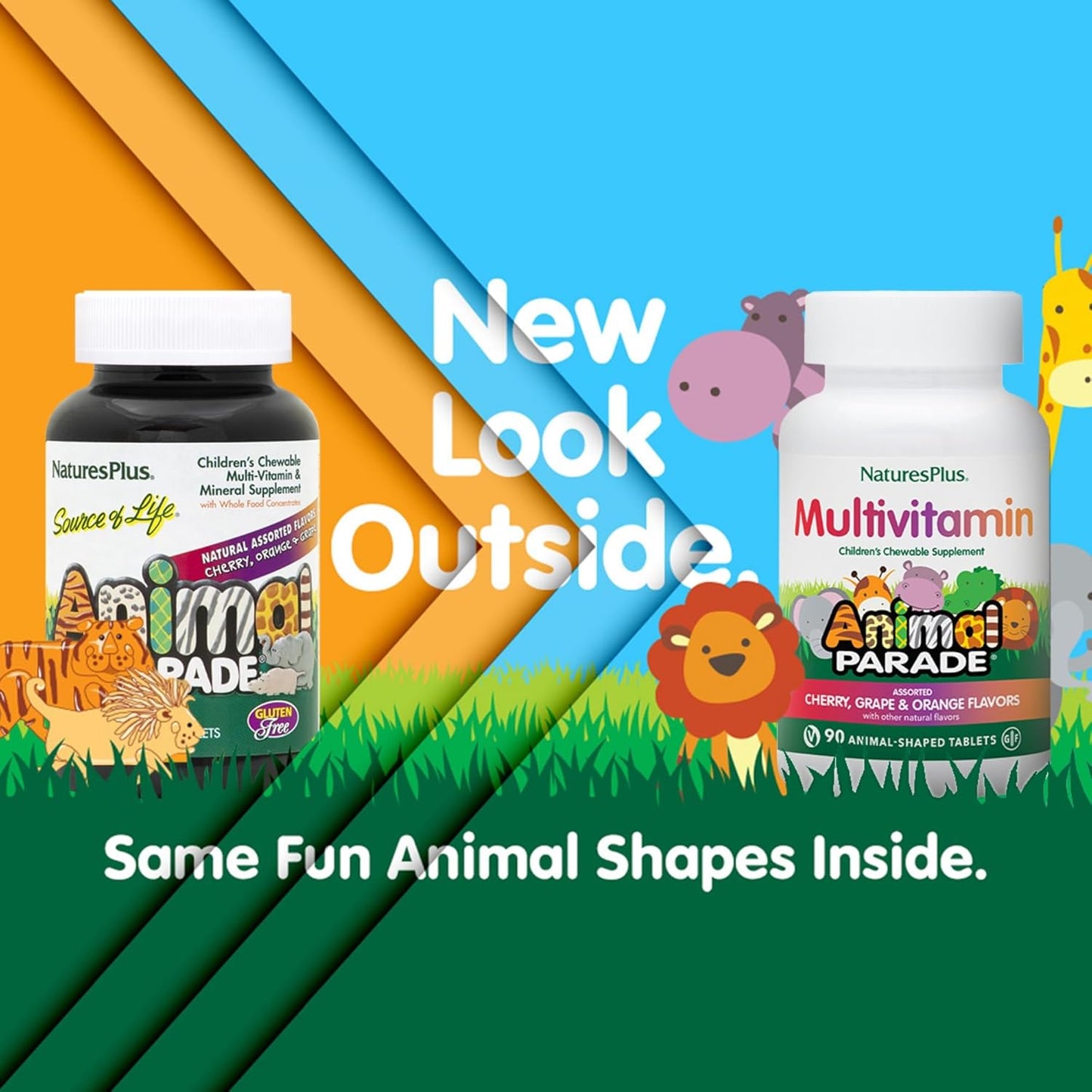 Natures Plus Animal Parade Kids Chewable Multivitamin - 90 Animal-Shaped Tablets - Vegan, Gluten-Free - Natural Flavors - 45 Servings