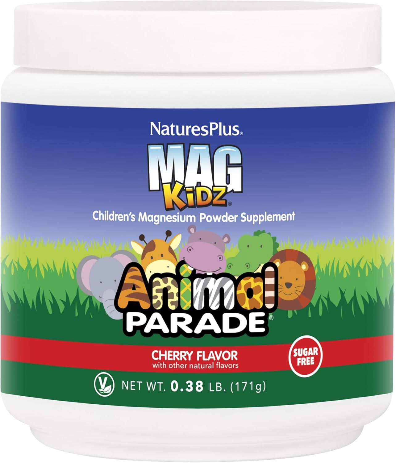 Natures Plus Animal Parade MagKidz Children's Magnesium Powder, Cherry Flavor - 45 Servings - Bone & Muscle Support