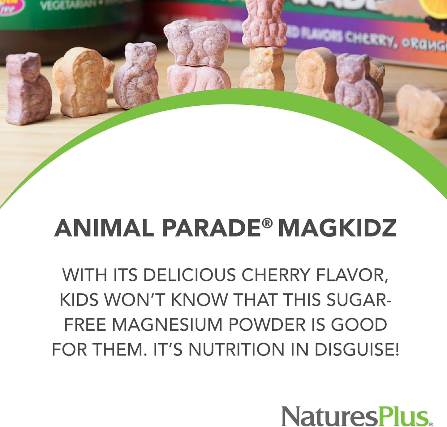 Natures Plus Animal Parade MagKidz Children's Magnesium Powder, Cherry Flavor - 45 Servings - Bone & Muscle Support