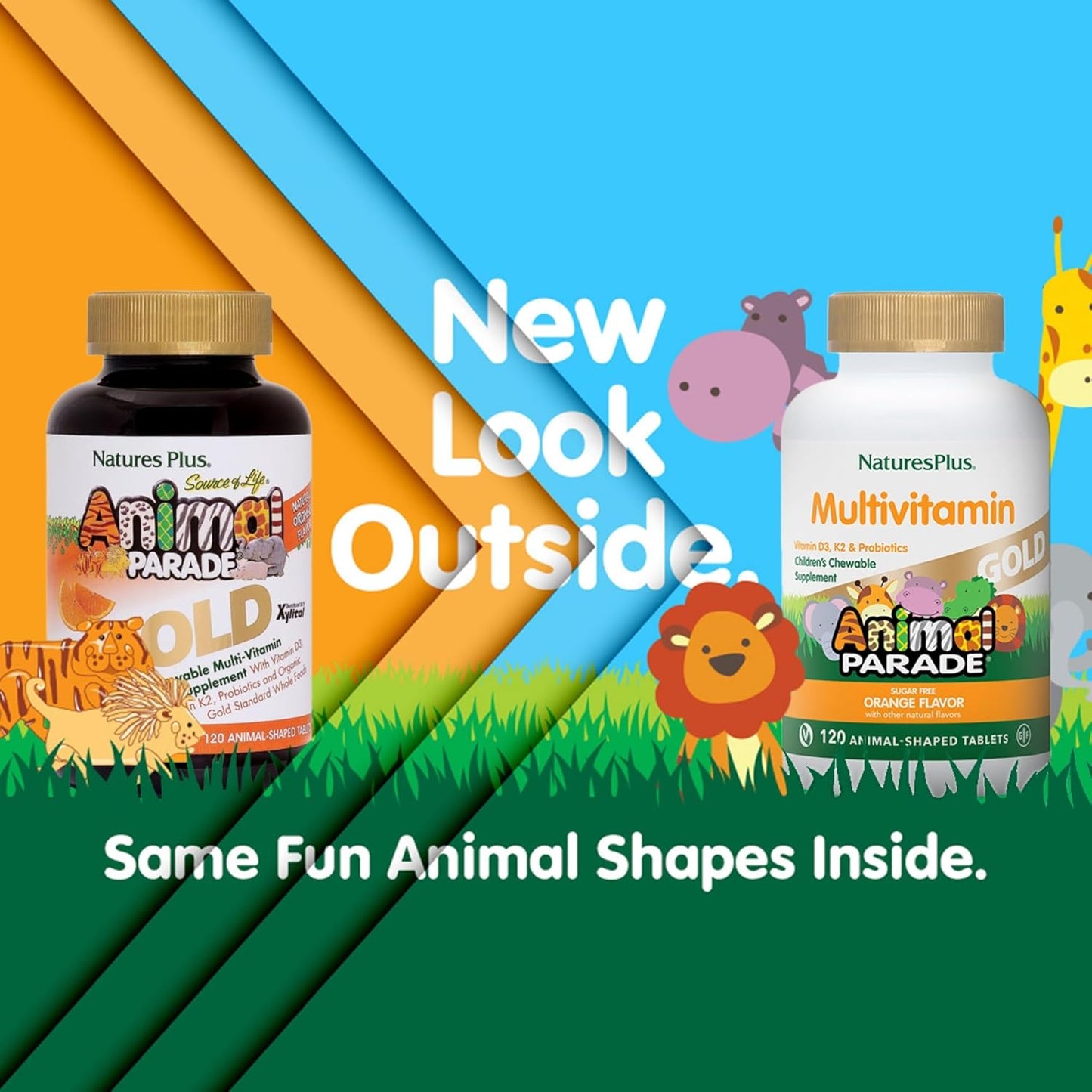 Natures Plus Animal Parade Source of Life Gold Children's Multivitamin - Orange Flavor - 120 Chewable Tablets - Immune Support - Gluten-Free - 60 Servings
