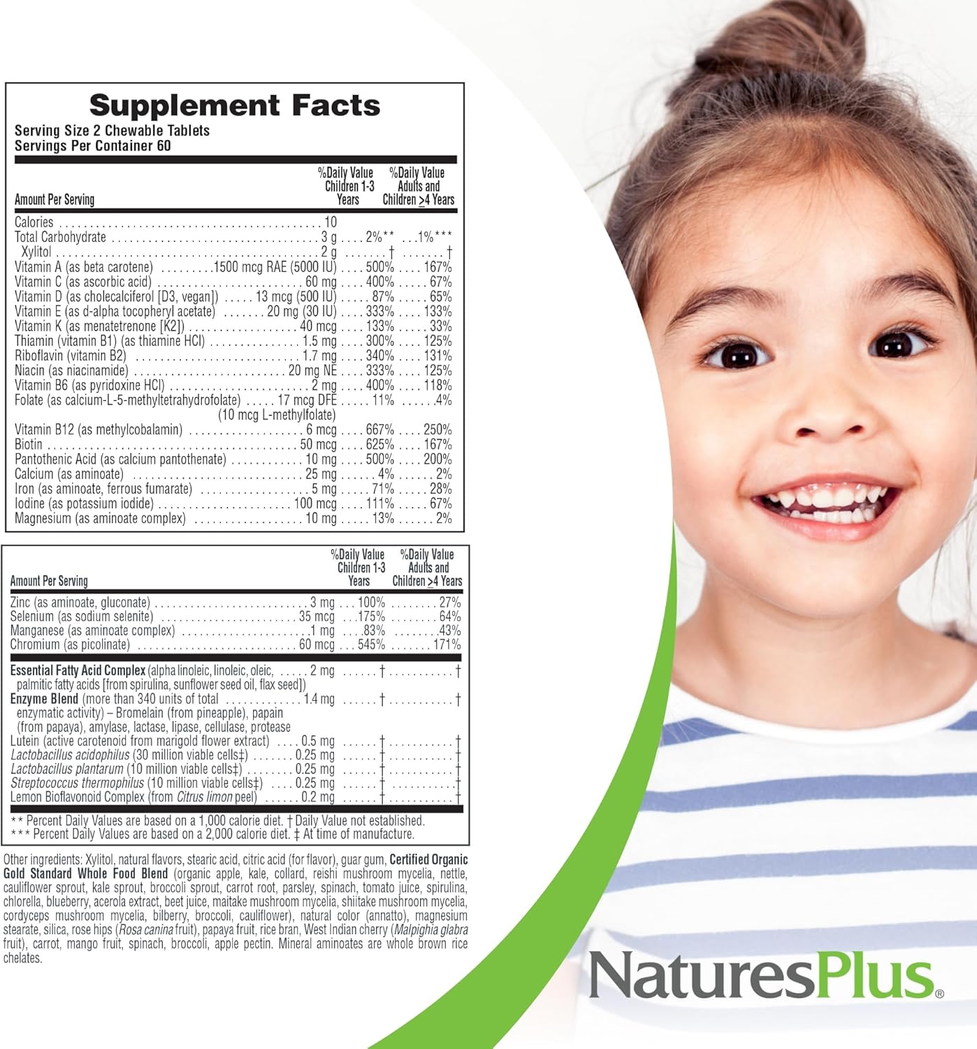 Natures Plus Animal Parade Source of Life Gold Children's Multivitamin - Orange Flavor - 120 Chewable Tablets - Immune Support - Gluten-Free - 60 Servings