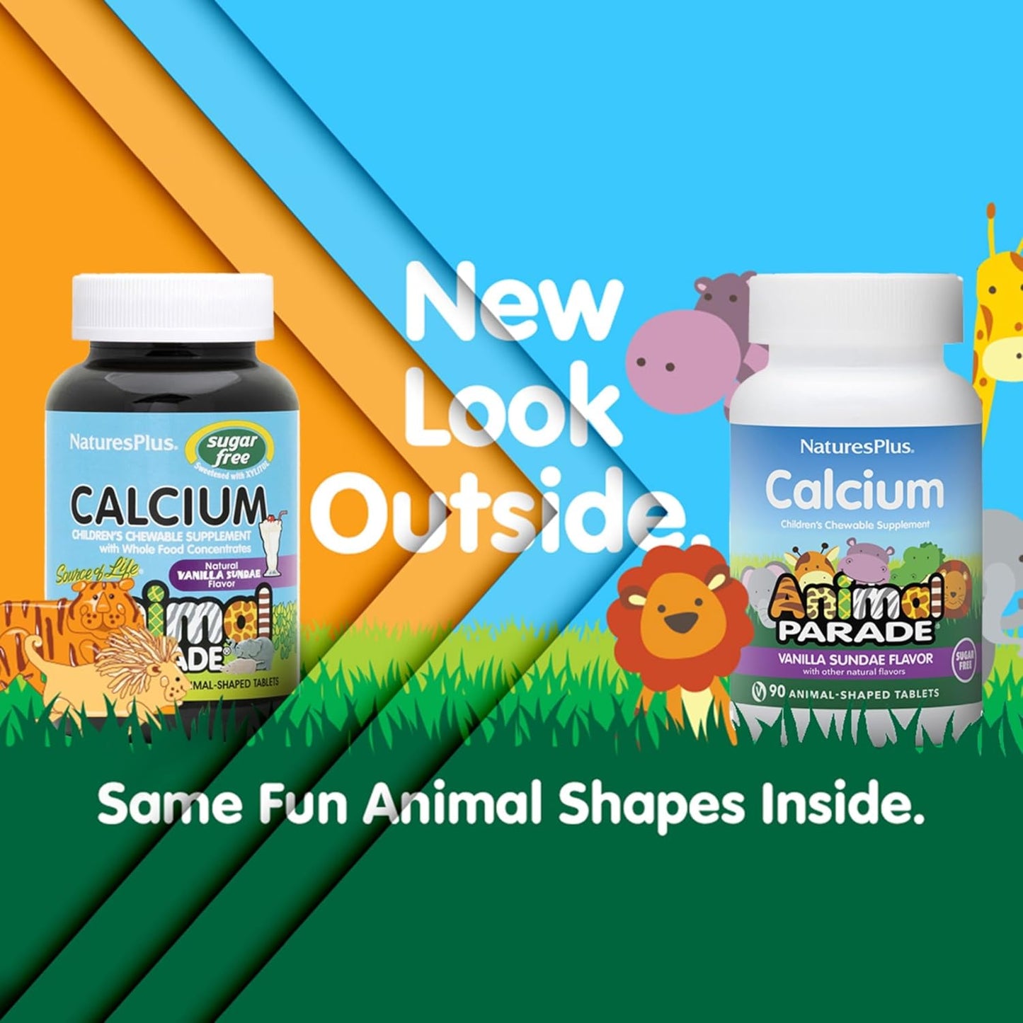 Natures Plus Animal Parade Sugar-Free Children's Calcium, Vanilla Sundae - 180 Chewable Tablets - Magnesium Enriched - Gluten Free - 90 Servings