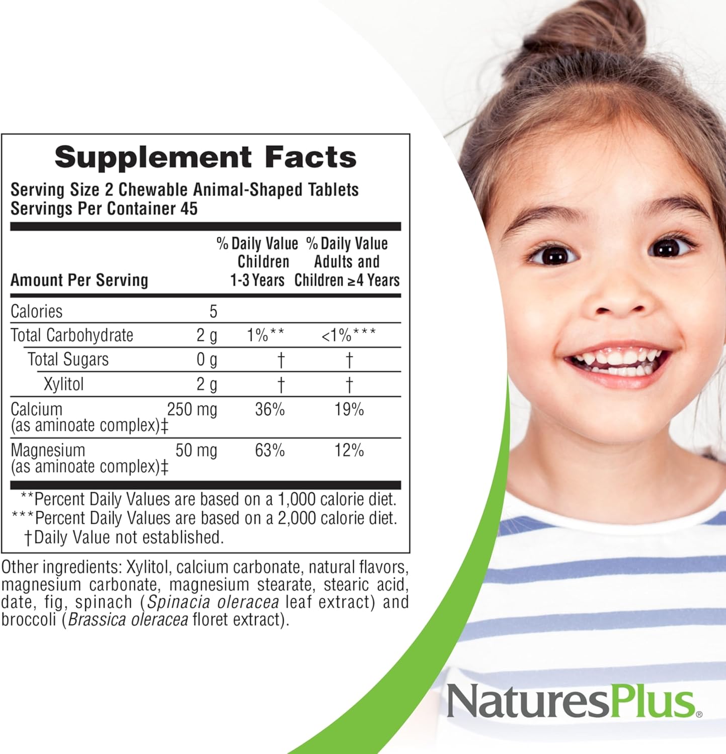 Natures Plus Animal Parade Sugar-Free Children's Calcium, Vanilla Sundae - 180 Chewable Tablets - Magnesium Enriched - Gluten Free - 90 Servings