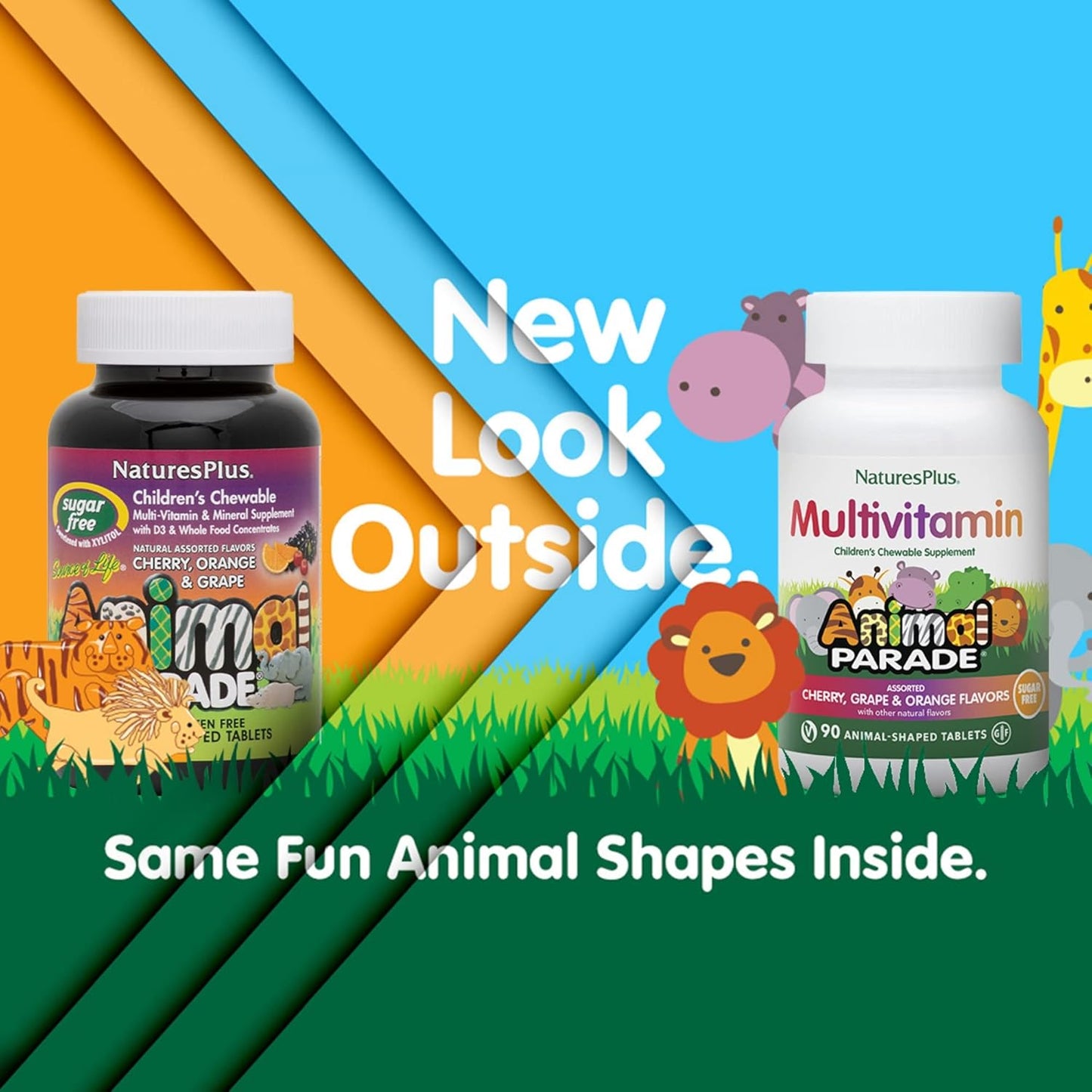 Natures Plus Animal Parade Sugar-Free Children's Multivitamin Chewables - Assorted Flavors - 180 Tablets, 90 Servings