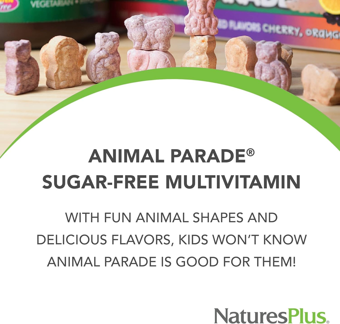 Natures Plus Animal Parade Sugar-Free Children's Multivitamin Chewables - Assorted Flavors - 180 Tablets, 90 Servings