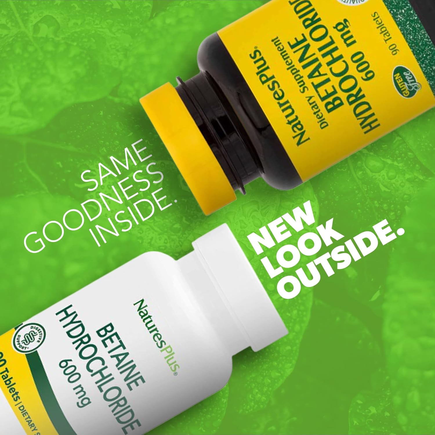 Natures Plus Betaine HCl 600mg Tablets - Digestive Support for Heartburn & Indigestion - Hypoallergenic, Gluten-Free - 90 Servings