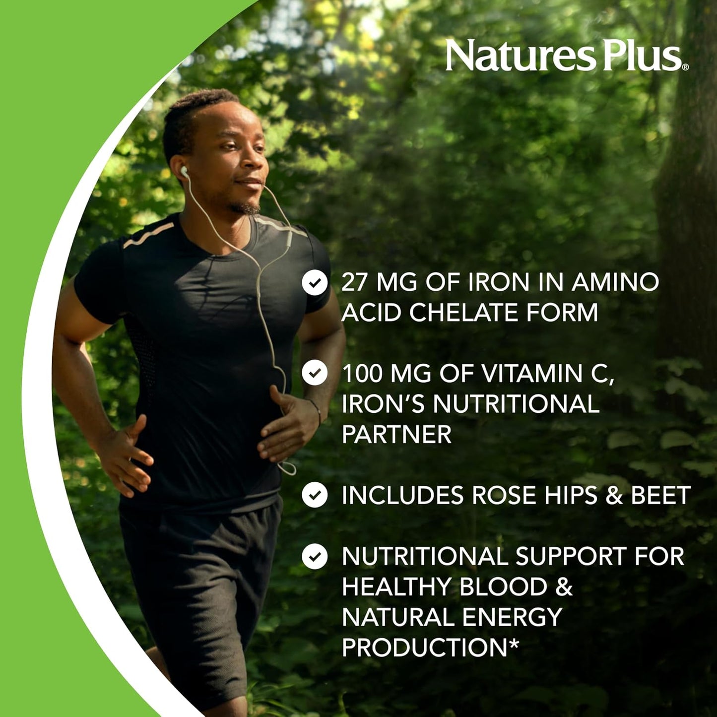 Natures Plus Chewable Iron Tablets - Cherry Flavor - 90 Tablets x 2 Packs - High-Potency Supplement for Healthy Blood & Energy - Includes Vitamin C & Herbs - 180 Servings
