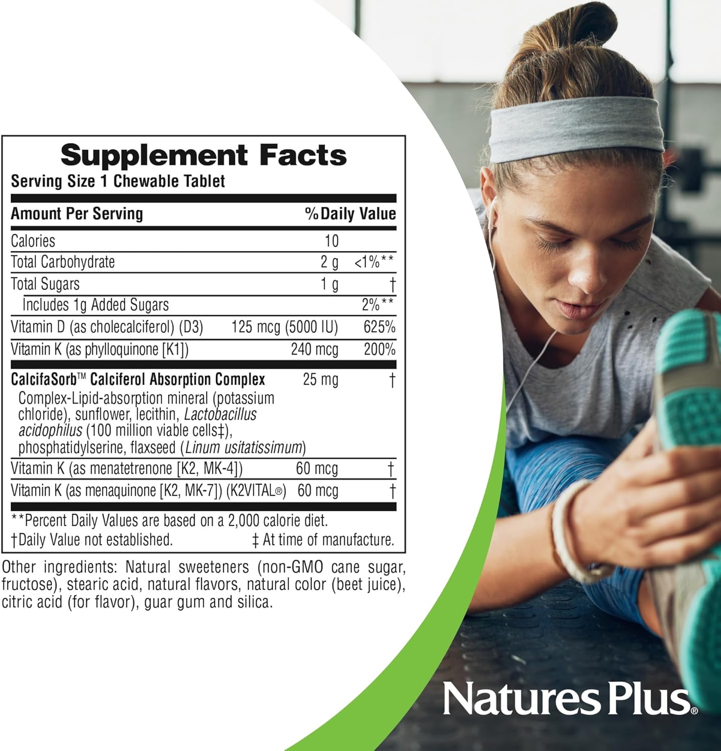 Natures Plus D & K Complex Mixed Berry Chewables - 60 Servings - Vegetarian, Non-GMO, Gluten & Soy Free - Supports Calcium Metabolism
