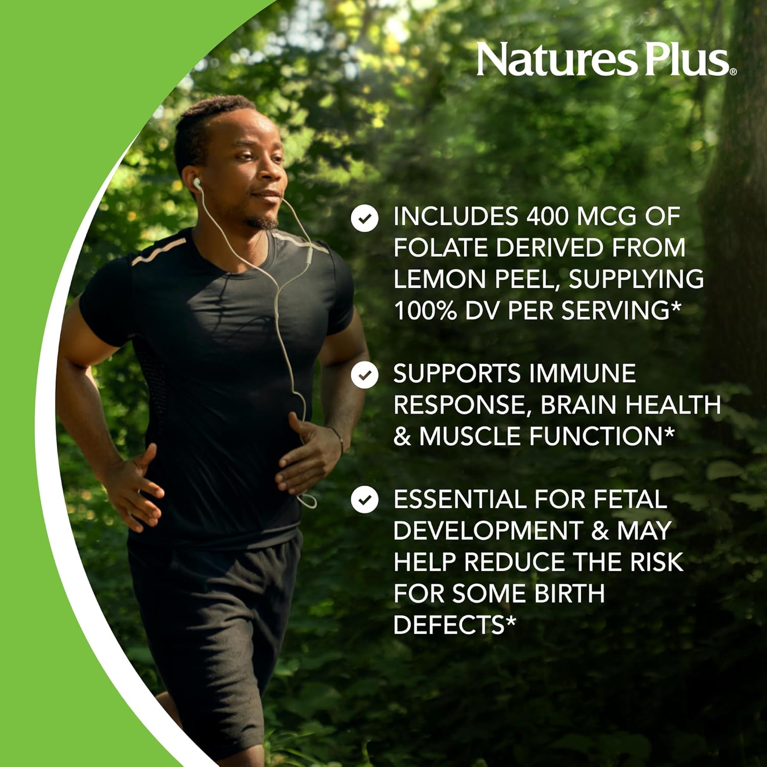 Natures Plus Garden Folate Capsules - 60 Vegan Caps - Certified Organic - 100% DV Per Serving