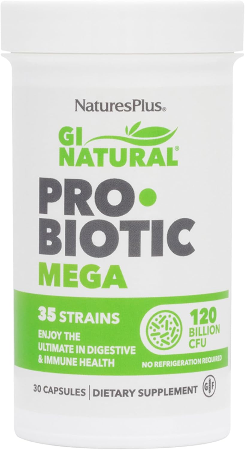 Natures Plus GI Natural Probiotic Mega - 60 Capsules for Digestive & Immune Health - Pack of 2 - Gluten Free