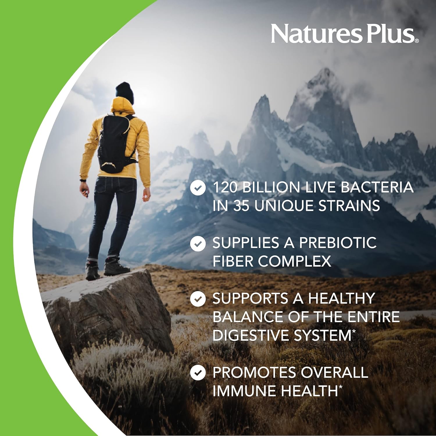 Natures Plus GI Natural Probiotic Mega - 60 Capsules for Digestive & Immune Health - Pack of 2 - Gluten Free