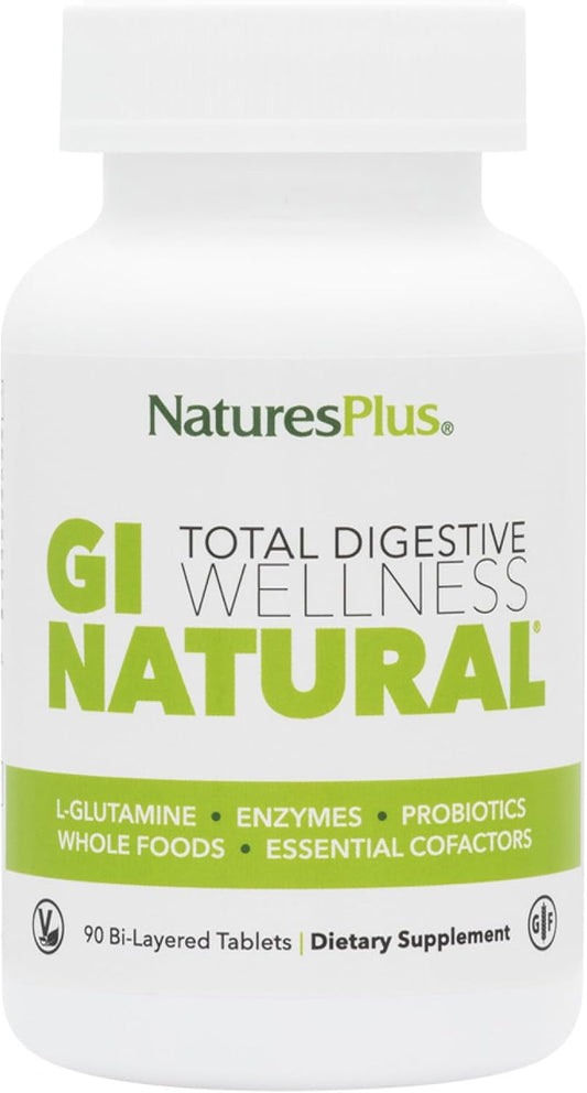 Natures Plus GI Natural Total Digestive Wellness - 180 Bi-Layered Tablets, 60 Servings - L-Glutamine, Probiotics, Prebiotics, Enzymes - Gluten Free