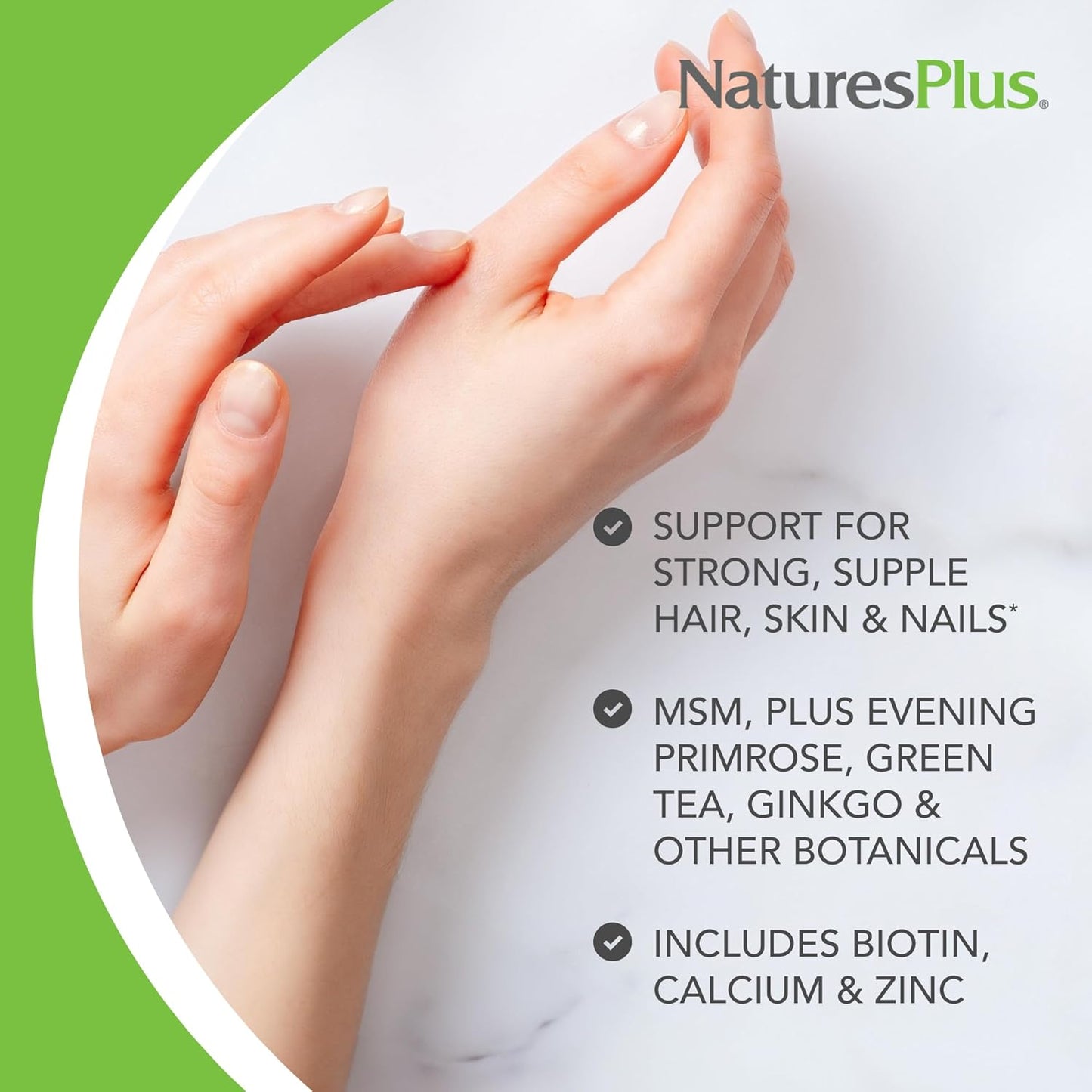 Natures Plus Hair Skin Nails Supplement - 60 Vegan Tablets - Boosts Hair Skin Nails Health - Vegetarian, Gluten-Free - 30 Servings