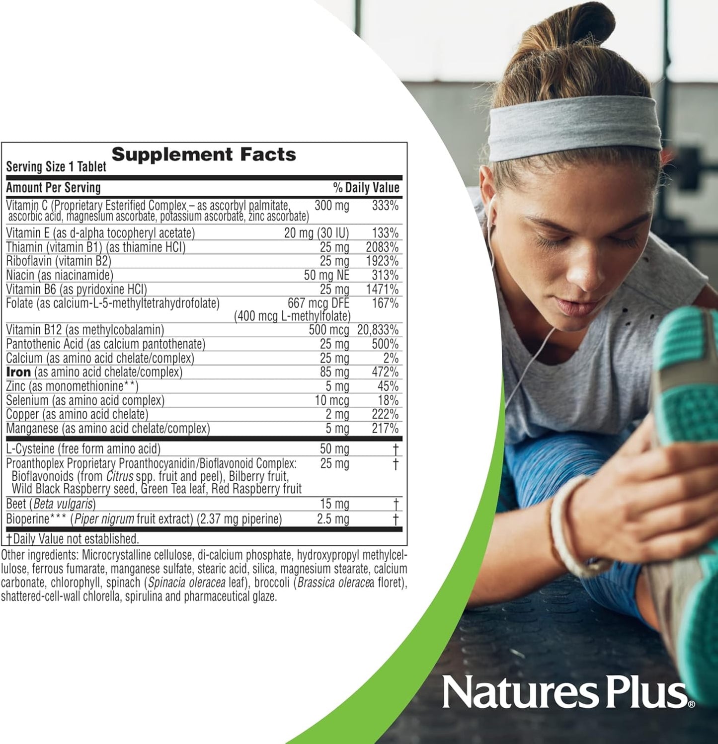 Natures Plus Hema-Plex Iron 85mg - 30 Slow-Release Tablets - Vitamin C & Bioflavonoids - Non GMO, Vegetarian & Gluten Free