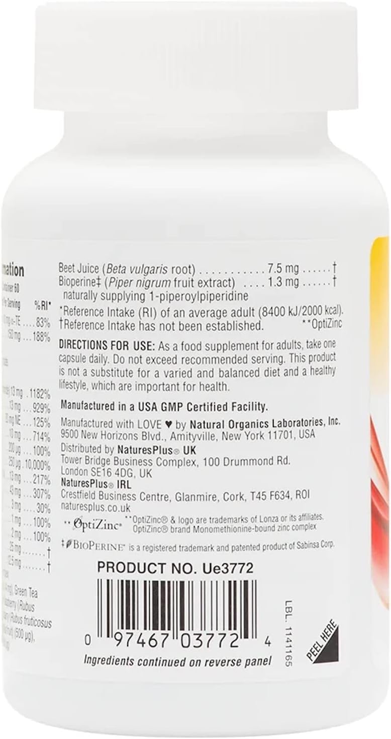 Natures Plus Hema-Plex Iron Capsules - 60 Fast-Acting Capsules with 85mg Chelated Iron for Total Blood Health - Vegan & Gluten Free