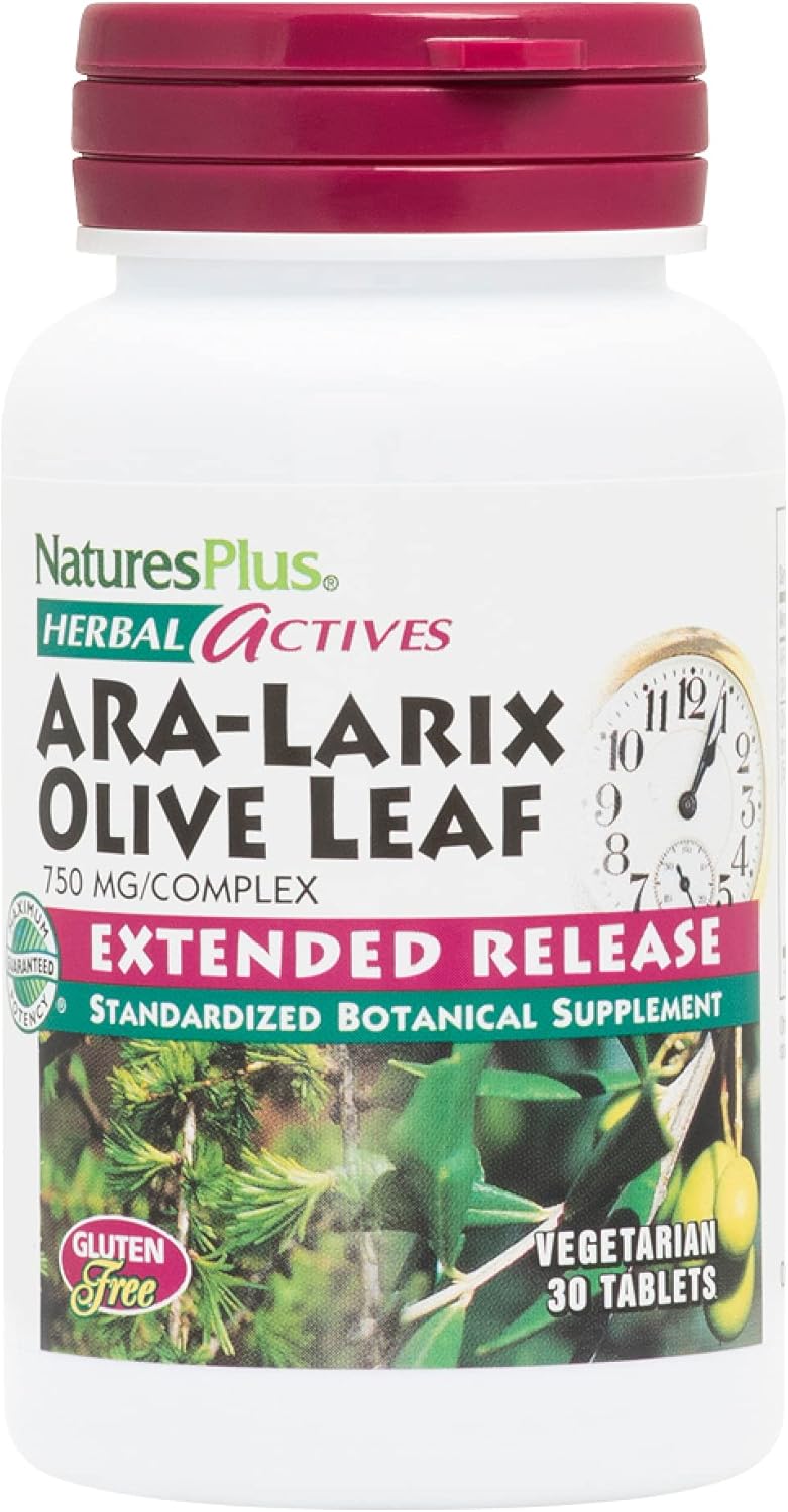 Natures Plus Herbal Actives ARA Larix Olive Leaf 750mg Vegan Tablets - Immune Support Supplement, Extended Release - Hypoallergenic, Vegetarian, Gluten-Free