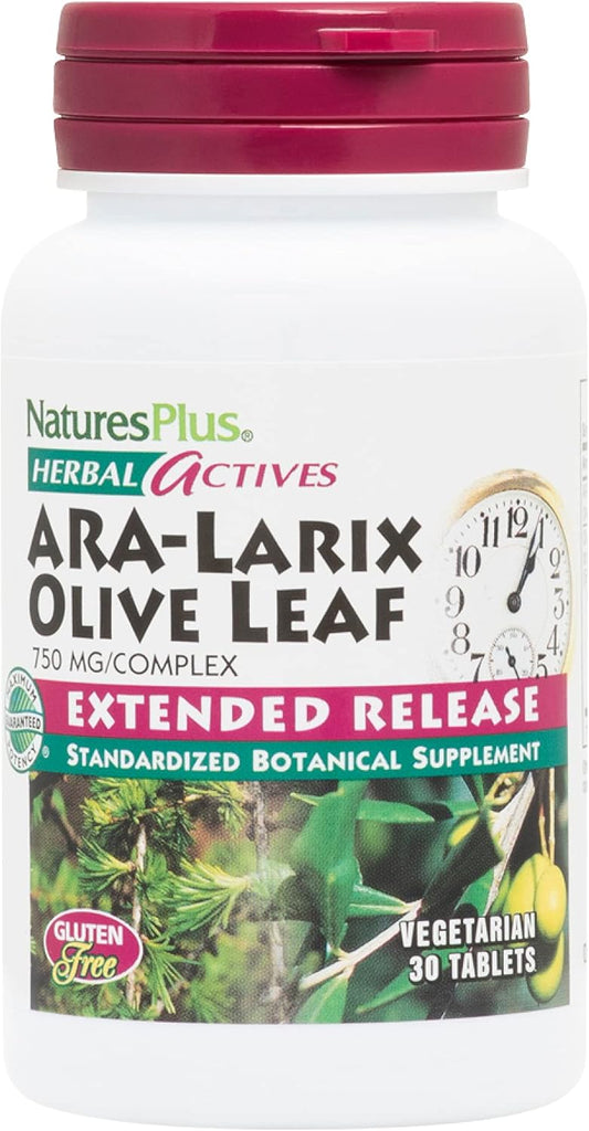 Natures Plus Herbal Actives ARA Larix Olive Leaf 750mg Vegan Tablets - Immune Support Supplement, Extended Release - Hypoallergenic, Vegetarian, Gluten-Free