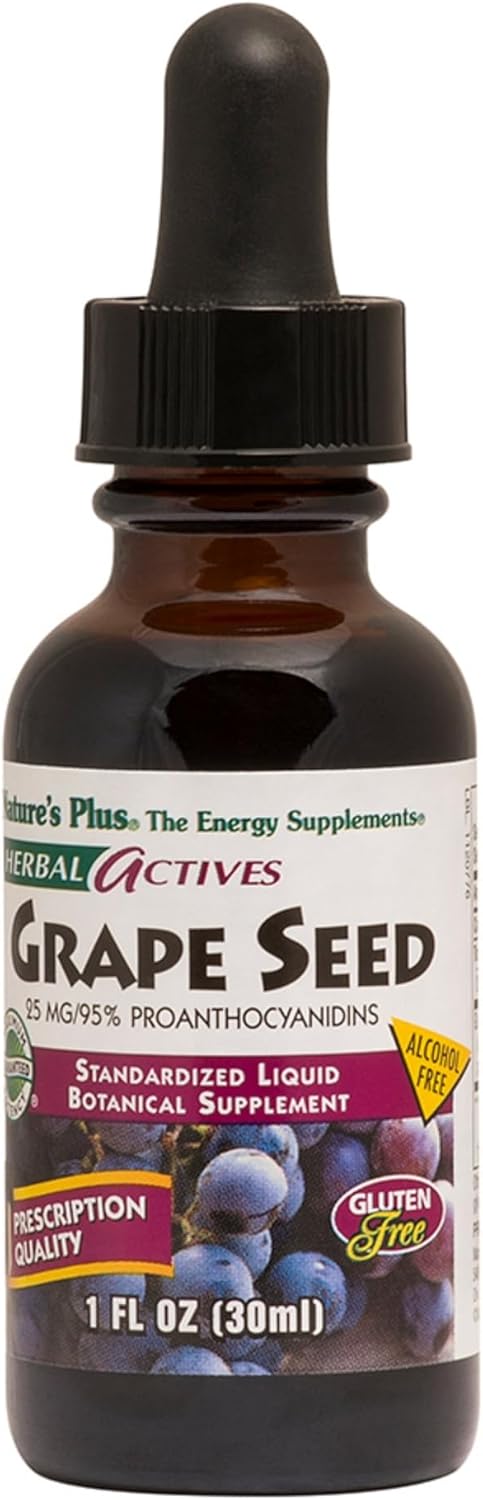 Natures Plus Herbal Actives Grape Seed Liquid Drops - 25 mg Vegan Formula, 1 fl oz - Vegetarian & Gluten-Free - 30 Servings