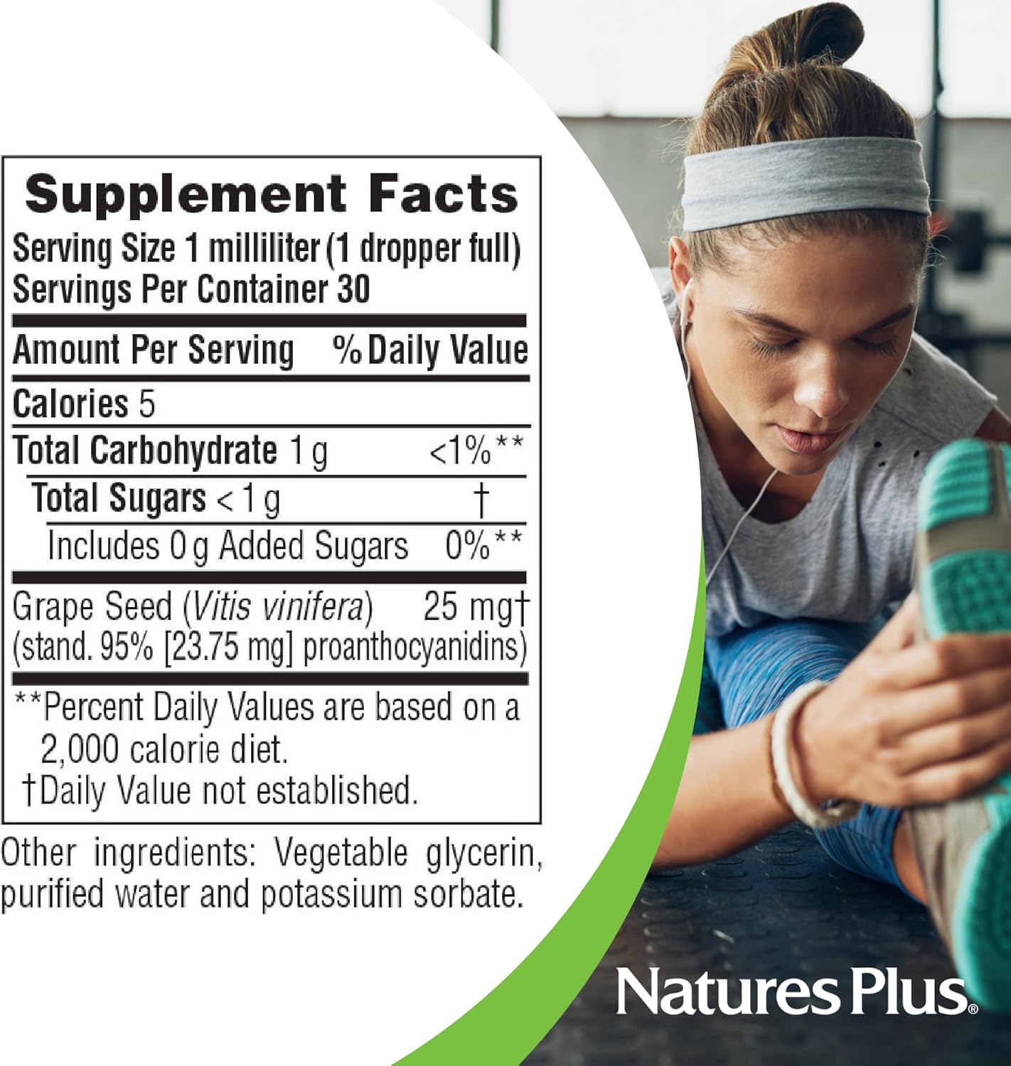 Natures Plus Herbal Actives Grape Seed Liquid Drops - 25 mg Vegan Formula, 1 fl oz - Vegetarian & Gluten-Free - 30 Servings