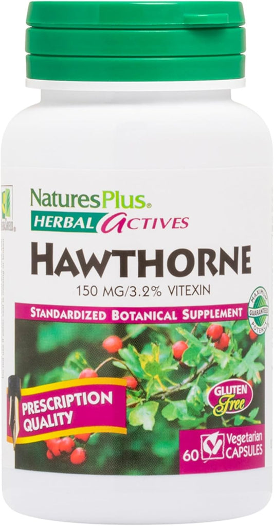 Natures Plus Herbal Actives Hawthorne Capsules - 150 mg, 60 Count - Heart Health Support - Vegetarian & Gluten-Free