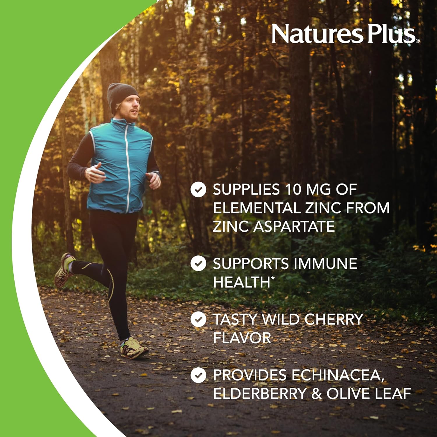 Natures Plus Herbal Actives ImmunActin Zinc Lozenges - 60 Count x 2 Packs - Wild Cherry Flavor - Immune Health Support with Echinacea, Elderberry, Olive Leaf - Gluten Free - 120 Servings