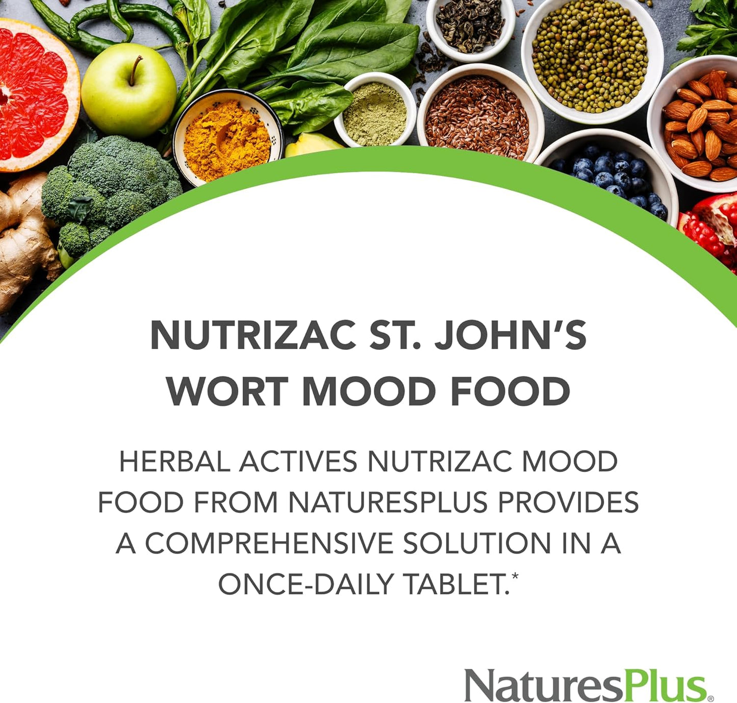 Natures Plus Herbal Actives NutriZAC Mood Food - Maximum Potency Natural Mood Booster with St Johns Wort - Vegan Bi-Layered Tablets - 90 Servings