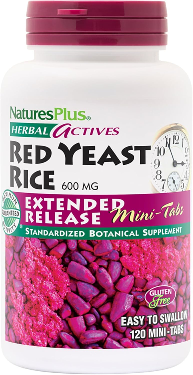 Natures Plus Herbal Actives Red Yeast Rice Extended Release 600mg Mini-Tabs - 2 Pack, 120 Servings, Vegetarian & Gluten Free - Well-Being Support