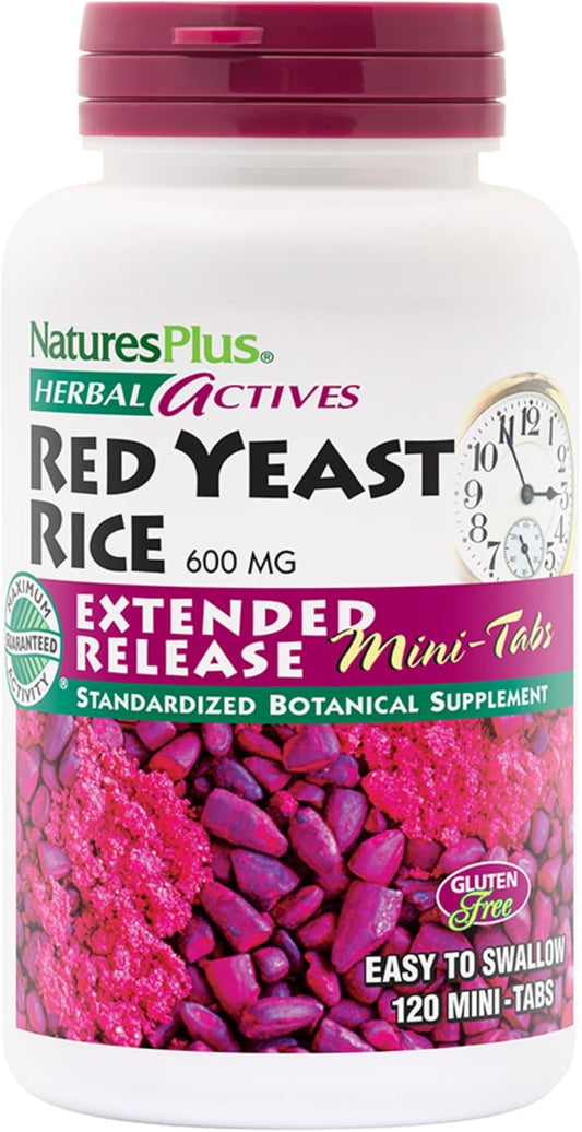 Natures Plus Herbal Actives Red Yeast Rice Extended Release 600mg Mini-Tabs - 2 Pack, 120 Servings, Vegetarian & Gluten Free - Well-Being Support