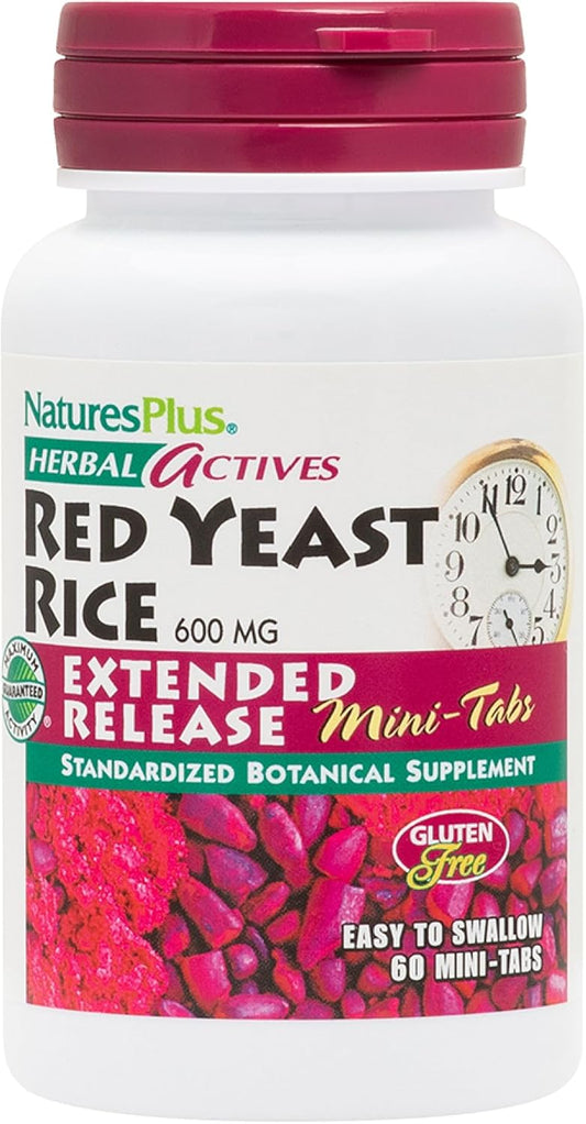 Natures Plus Herbal Actives Red Yeast Rice Extended Release 600mg Mini Tablets - Vegan Herbal Supplement