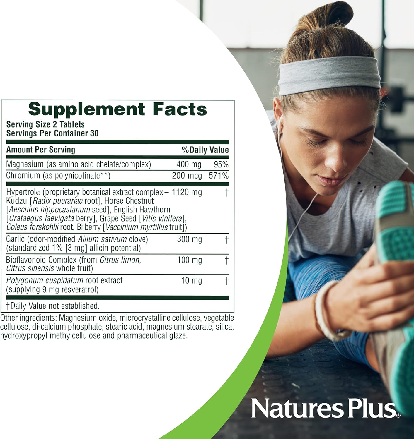 Natures Plus Hypertrol Rx Blood Pressure Support - 60 Vegetarian Tablets - Magnesium & Chromium Supplement with Botanical Herbs - Gluten-Free - 30 Servings