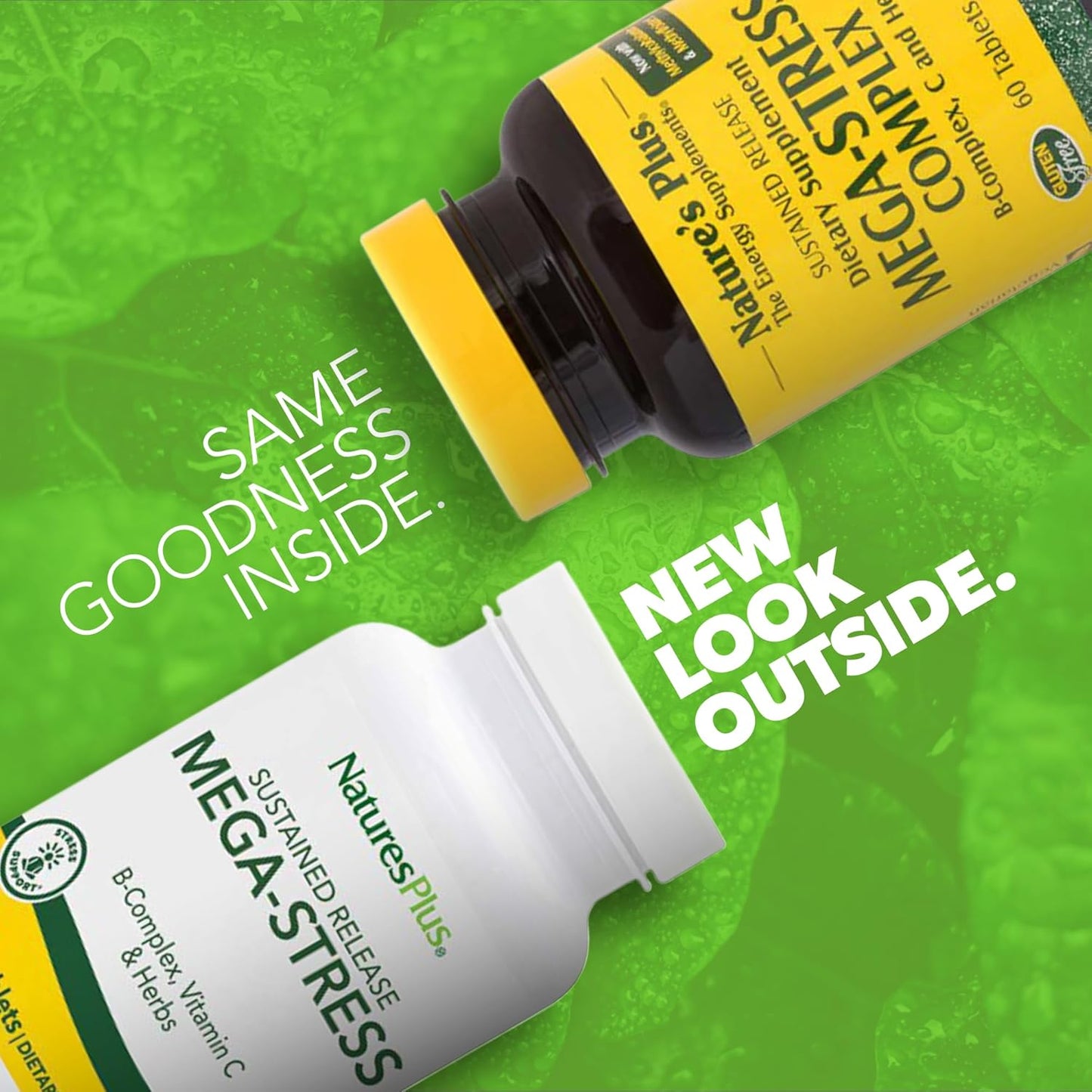 Natures Plus Mega-Complex Sustained Release B Complex Vitamin C Supplement 60 Vegetarian Tablets Chamomile Herbs Natural Gluten-Free