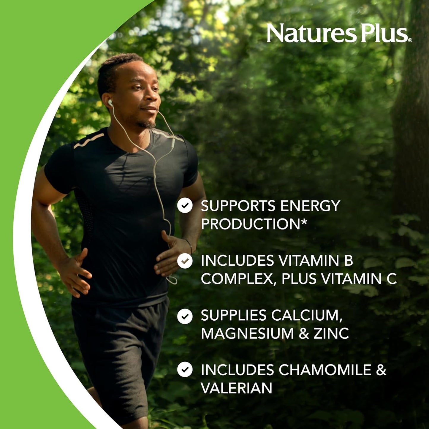 Natures Plus Mega-Complex Sustained Release B Complex Vitamin C Supplement 60 Vegetarian Tablets Chamomile Herbs Natural Gluten-Free