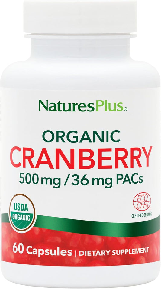 Natures Plus Organic Cranberry Capsules - 60 Count - Promotes Healthy Urinary Tract - USDA Certified, Vegan, Gluten Free, Non-GMO
