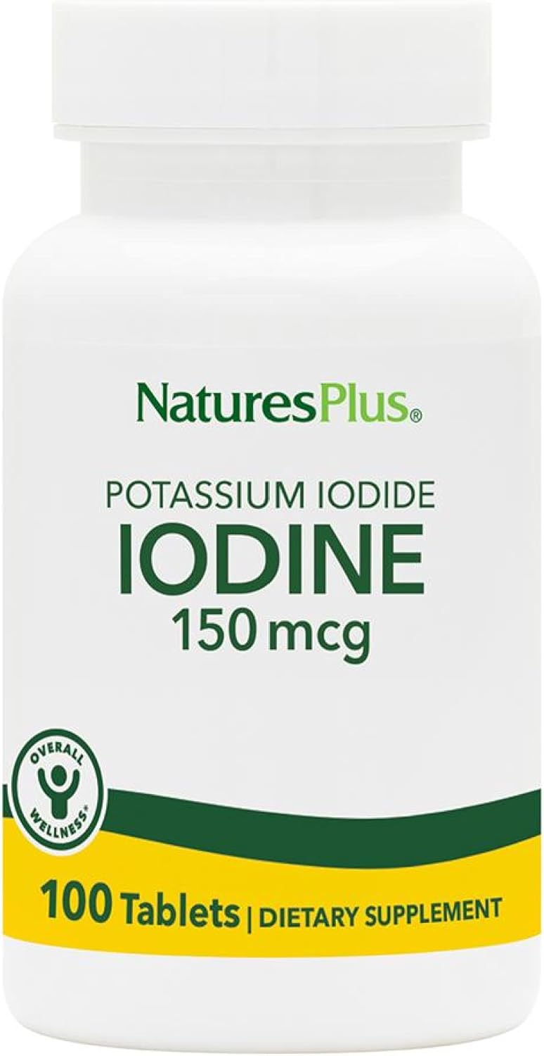 Natures Plus Potassium Iodide 150 mcg Tablets - Thyroid & Respiratory Support - Vegan & Gluten-Free - 100 Servings